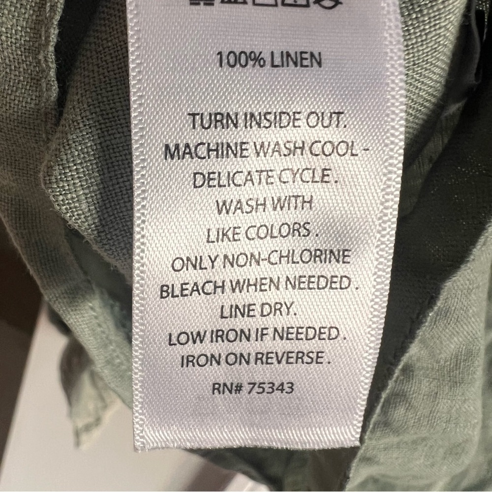 100% Linen Green Long Sleeve Button Down Shirt Fisherman Jacket Large Cabincore - Picture 4 of 7